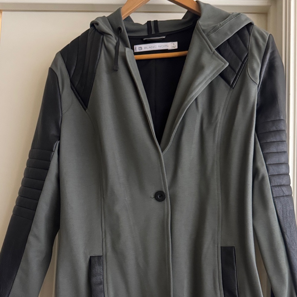 Blanc Noir Women's Black and Green Leather Jacket